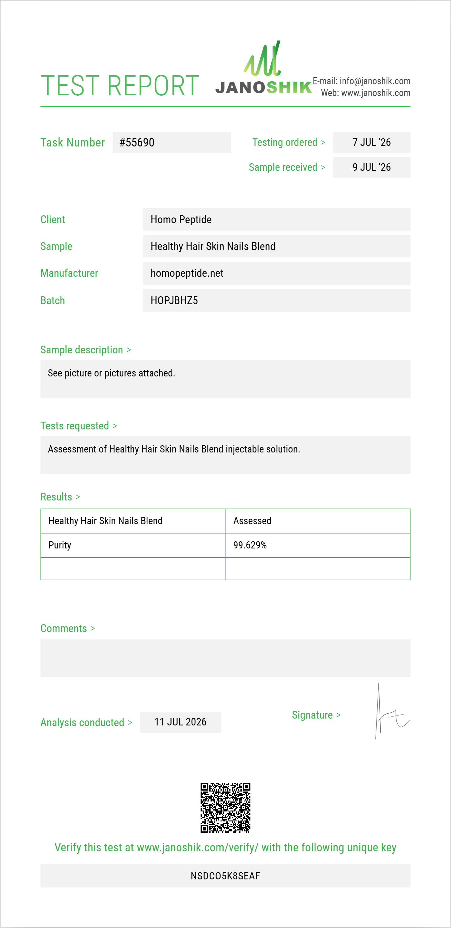 Healthy Hair Skin Nails Blend (Niacinamide+Thiamine+Pantothenic Acid+Choline+Inositol+Niacin+Biotin+Folic Acid+Riboflavin) Purity (HPLC) report by Janoshik Analytical