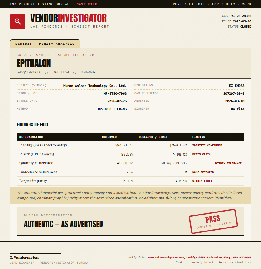 Epithalon Purity (HPLC) report by VendorInvestigator