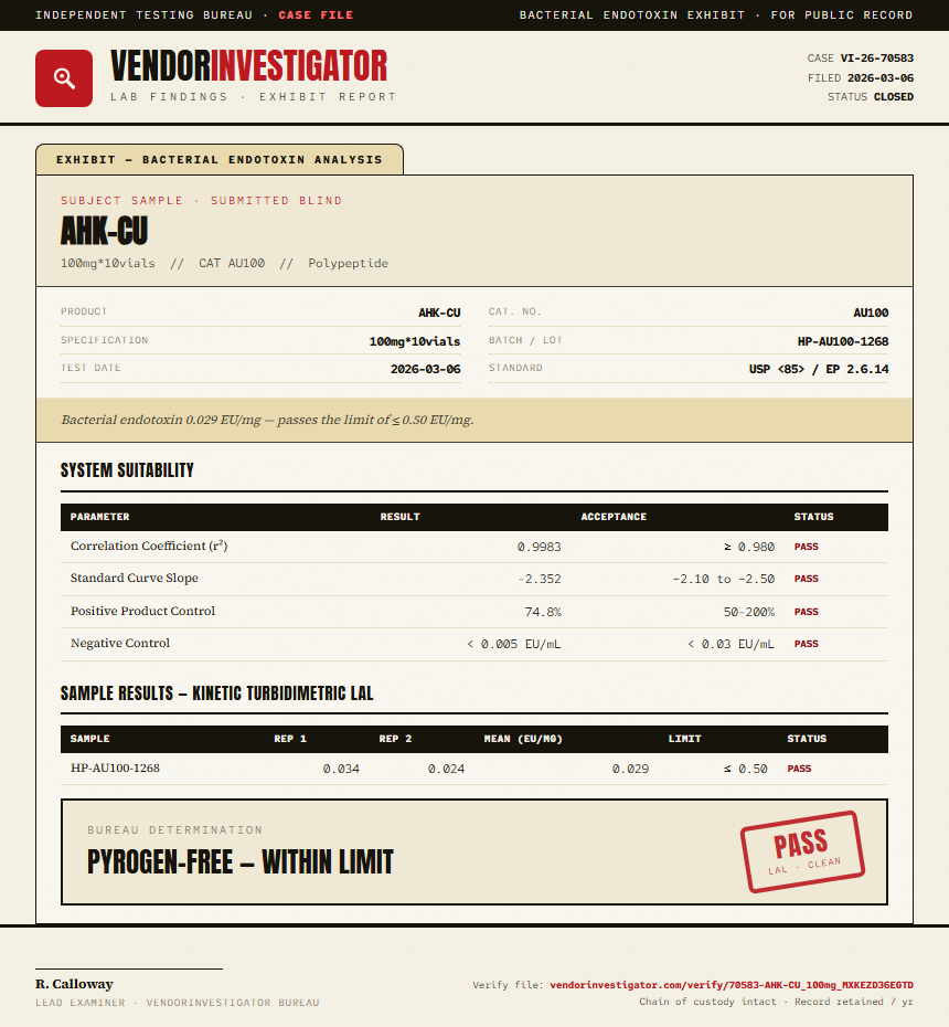 AHK-CU Endotoxin report by VendorInvestigator