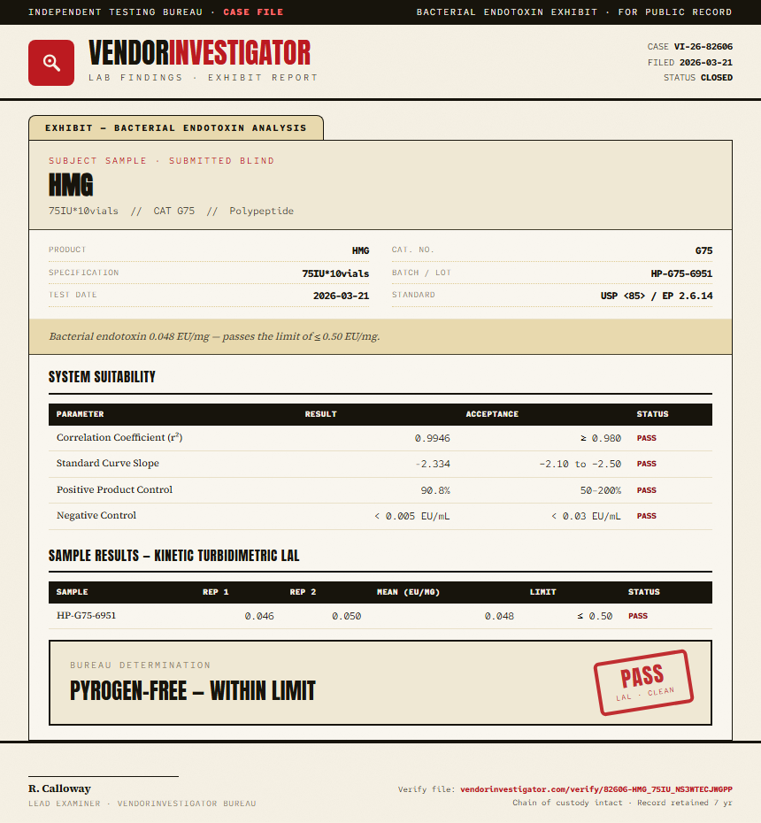 HMG Endotoxin report by VendorInvestigator