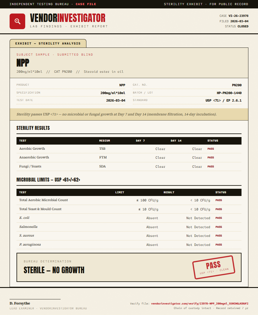 NPP Sterility report by VendorInvestigator